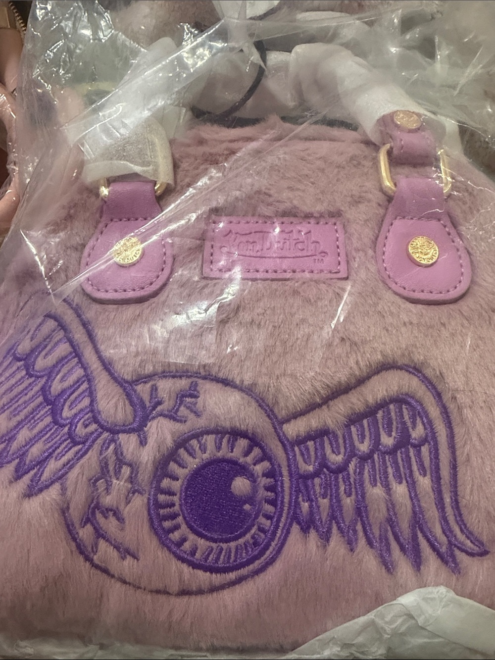 Von Dutch Lavender & Purple Fuzzy Dome Satchel - Picture 17 of 17
